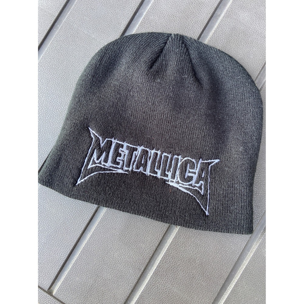 Metallica Beanie Hat Mens Black Knit Embroidered Logo Winter Cap Glitch Star